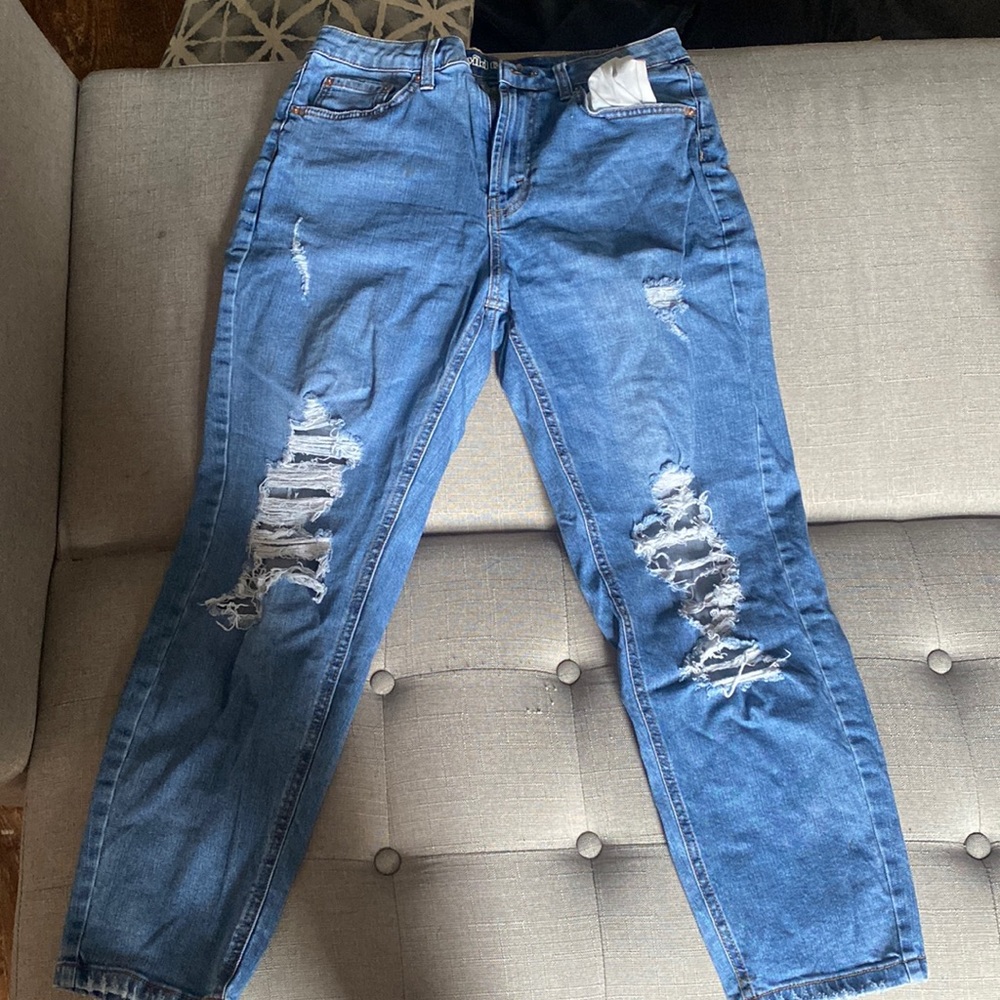 Blue distressed mom jeans